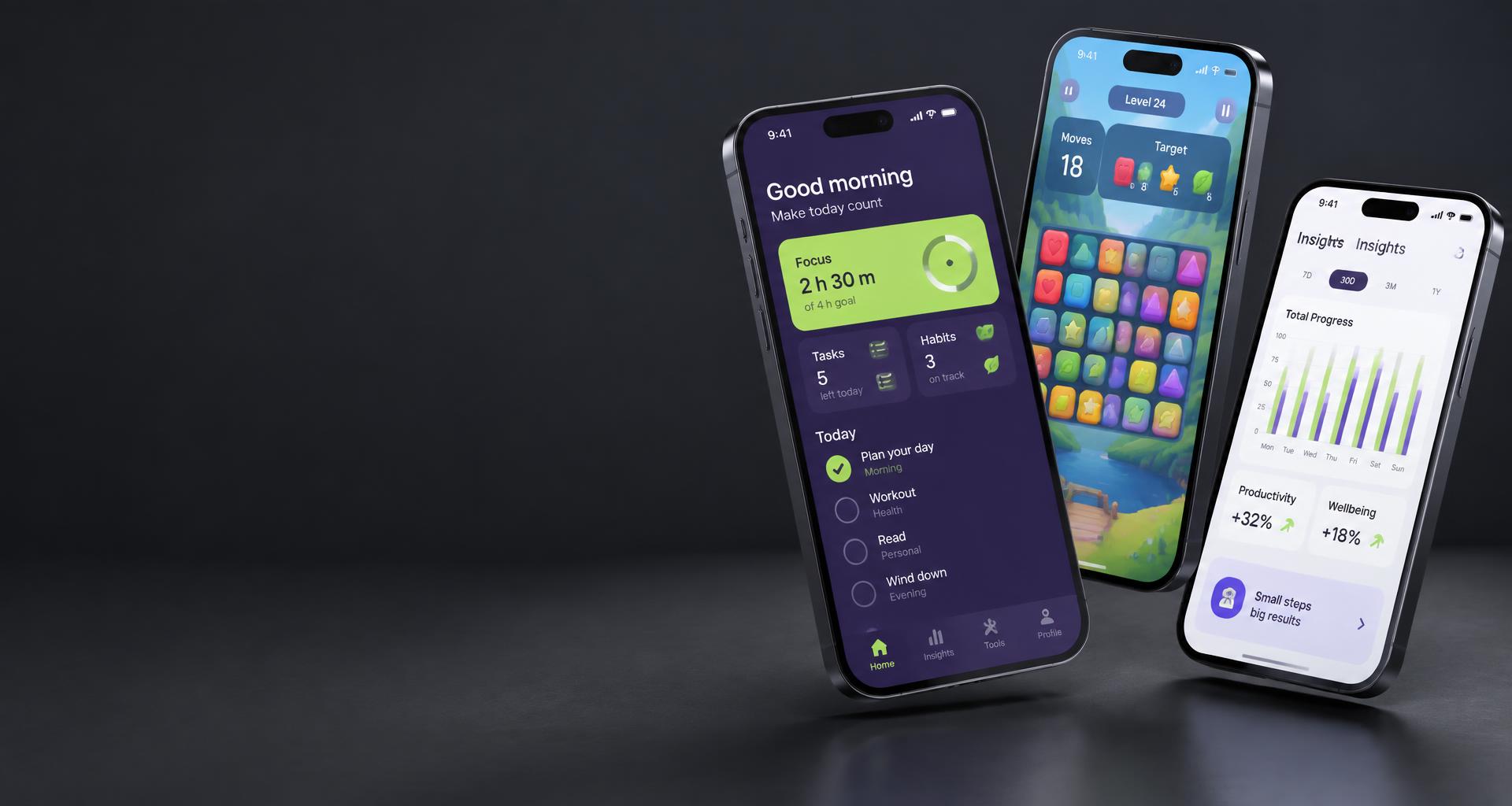 Conceptual mobile utility, game and analytics interfaces